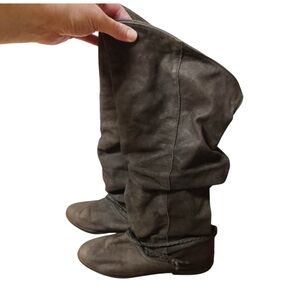 Women's Slouchy Solid Brown Suede Western Knee High Low Heel Slip On Boots, 8M